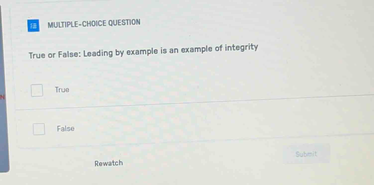 multiple-choice question true or false: leading by example is an exampl…