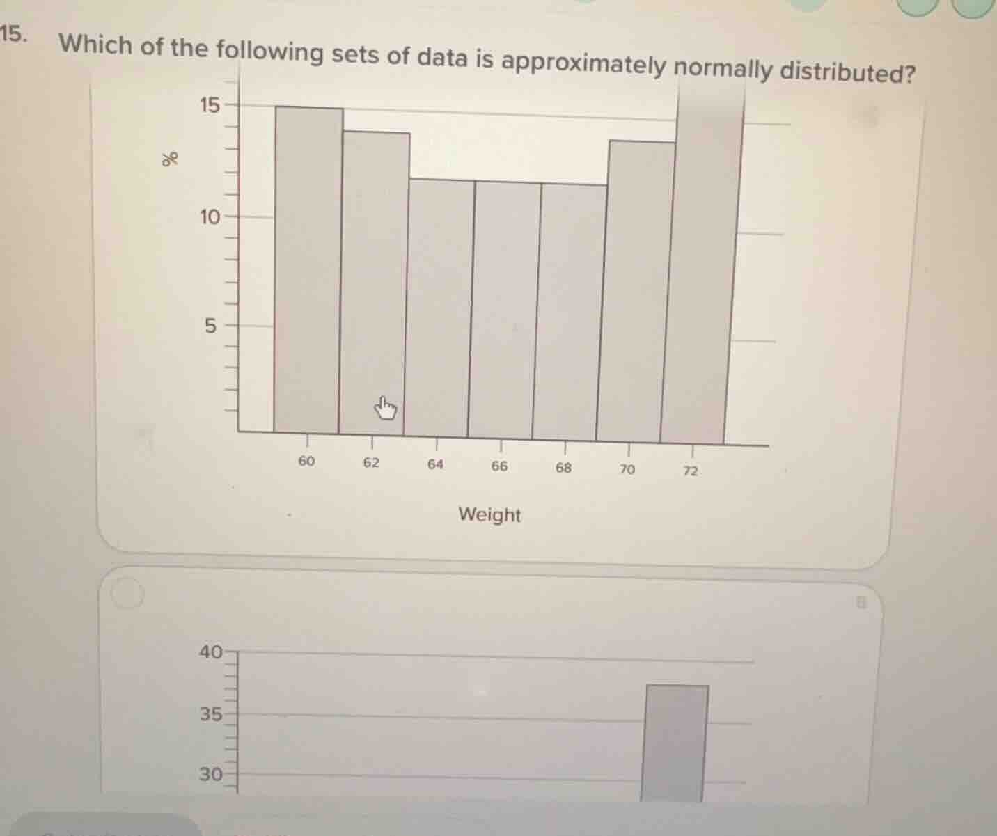 15. which of the following sets of data is approximately normally distr…