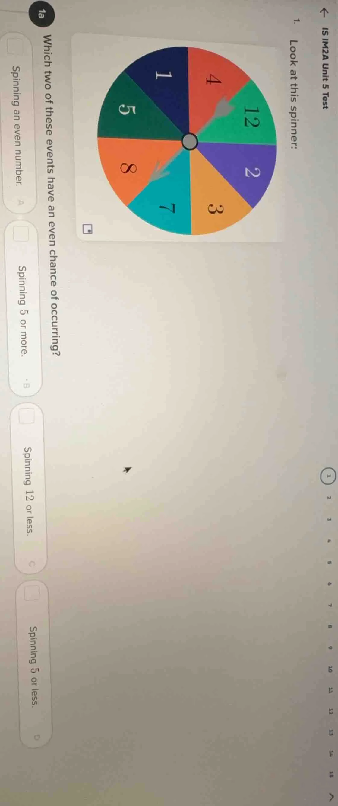 1. look at this spinner: which two of these events have an even chance …