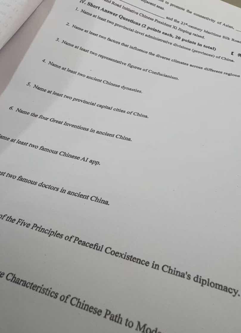 iv. short answer questions (2 points each, 20 points in total) 1. name …