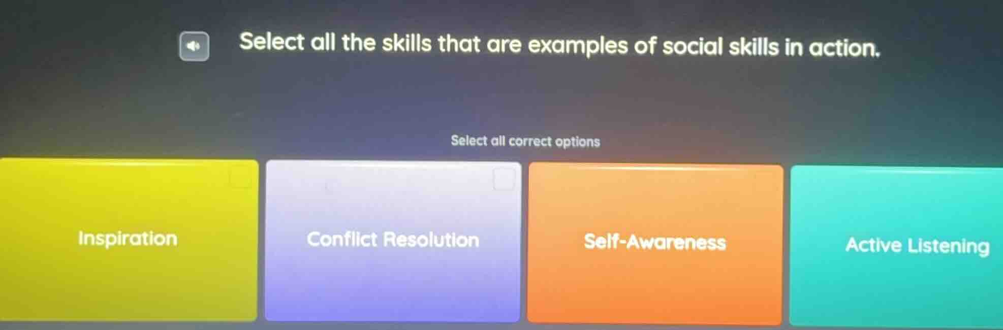 select all the skills that are examples of social skills in action. sel…