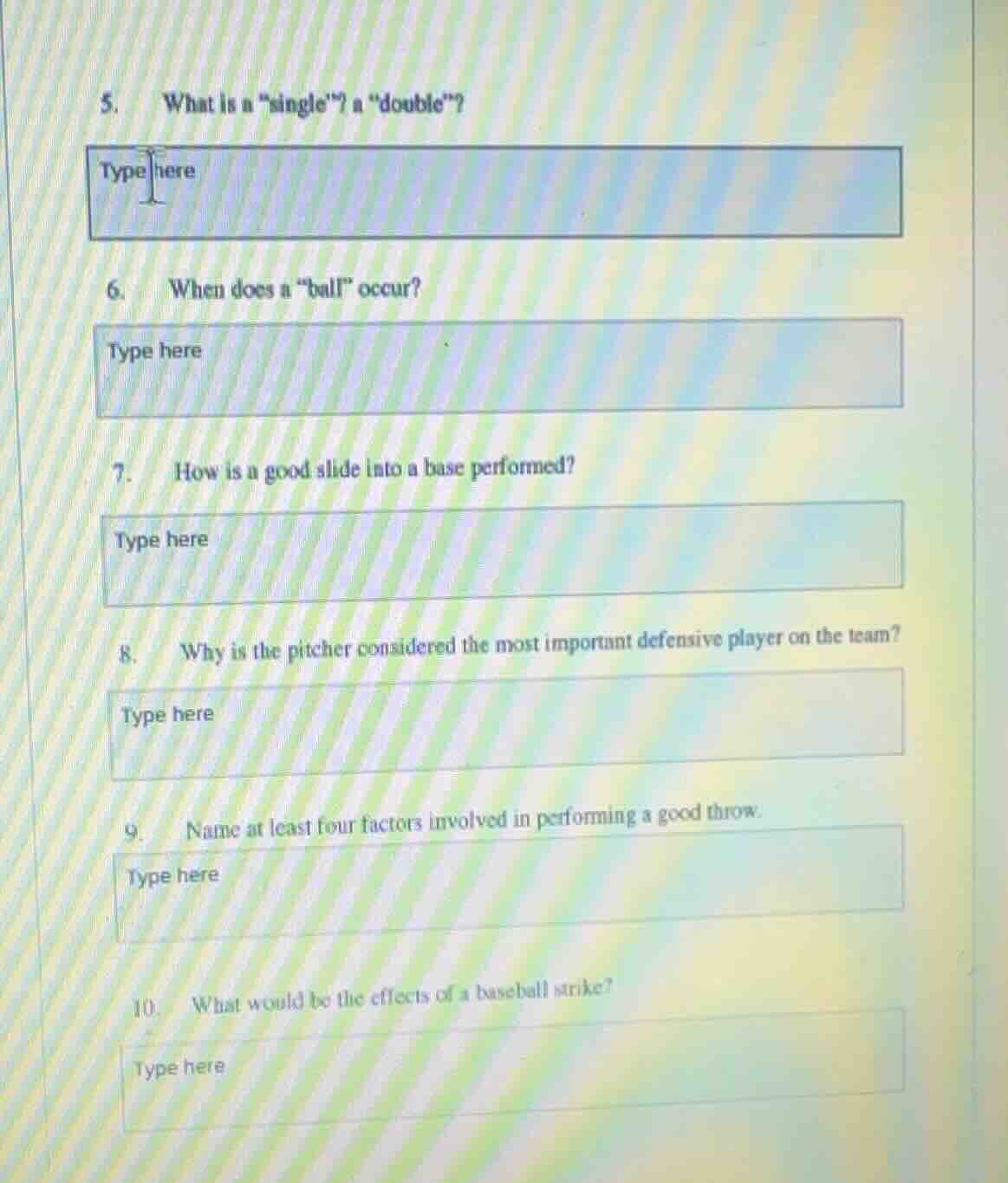 5. what is a \single\? a \double\? type here 6. when does a \ball\ occu…