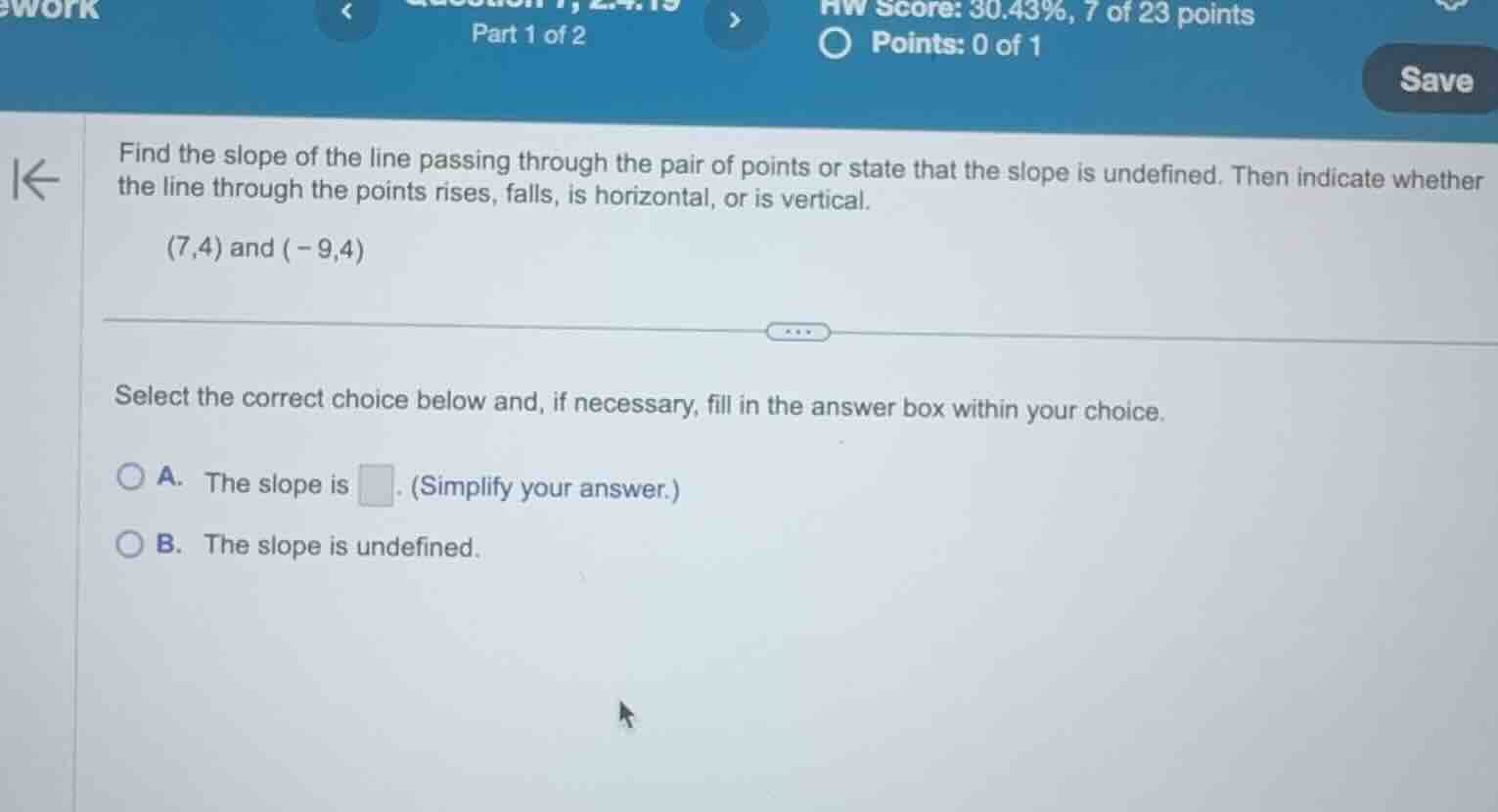 find the slope of the line passing through the pair of points or state …
