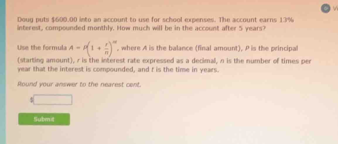 doug puts $600.00 into an account to use for school expenses. the accou…