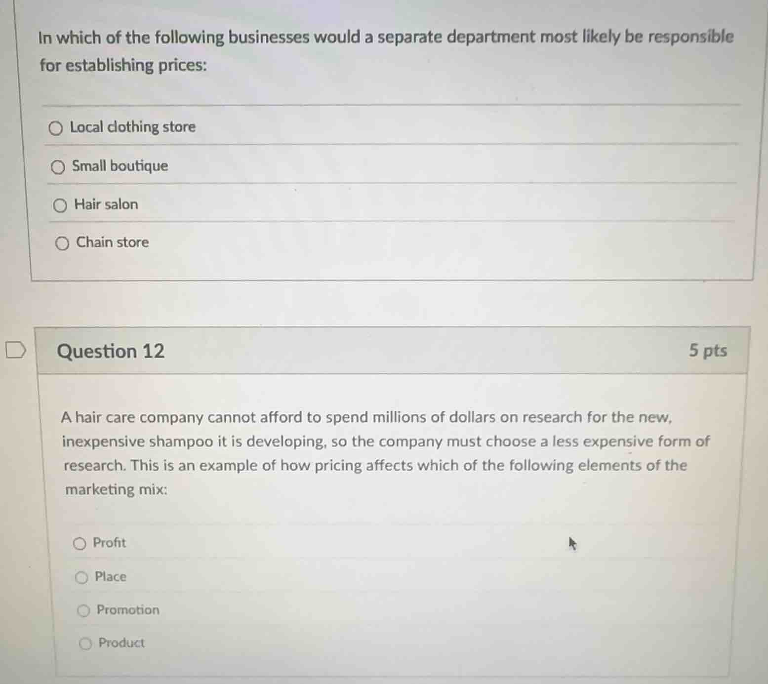 in which of the following businesses would a separate department most l…