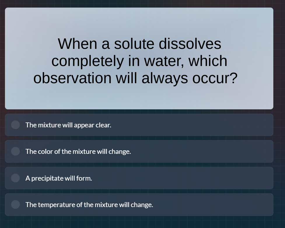 when a solute dissolves completely in water, which observation will alw…
