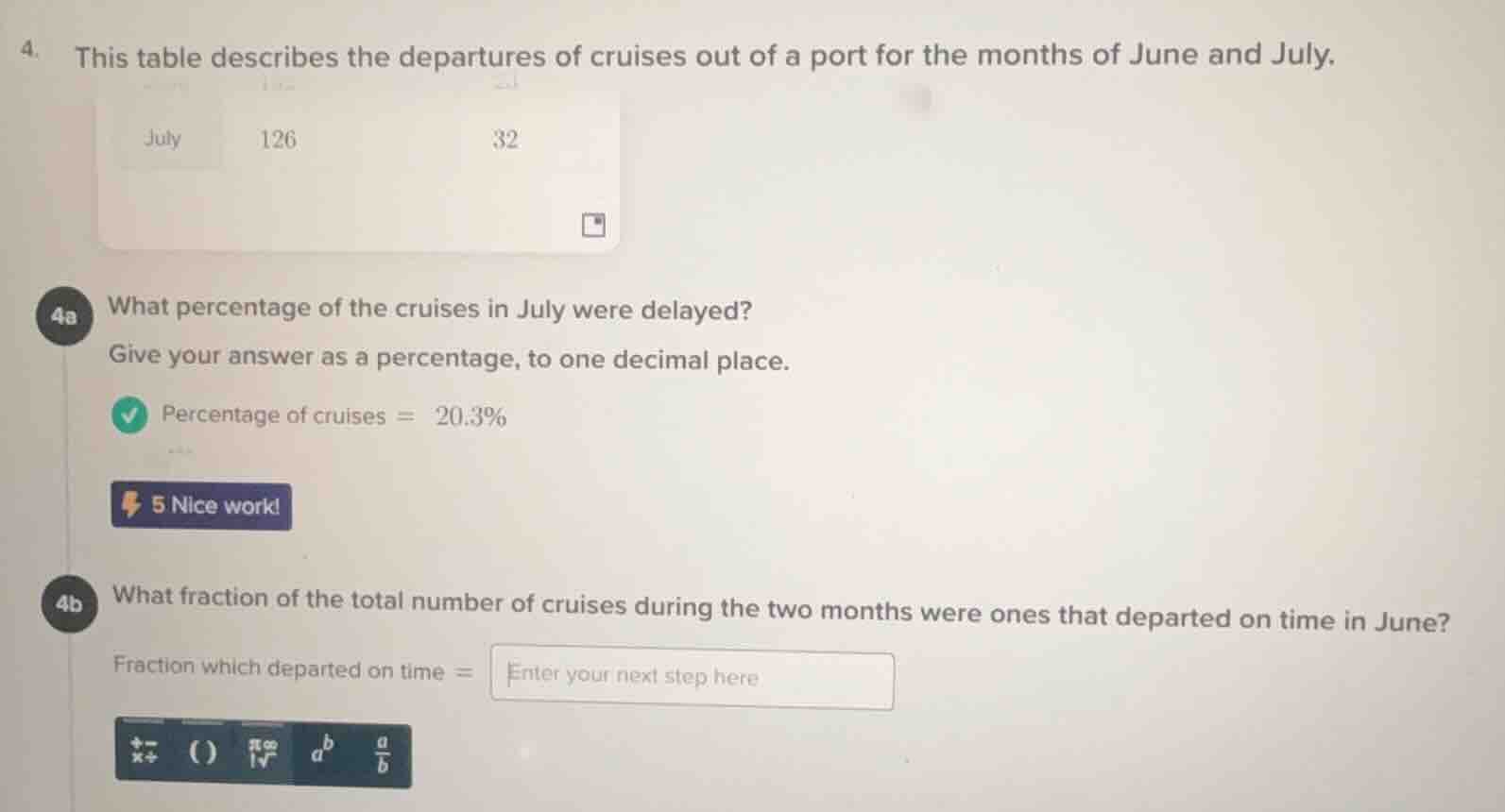 4. this table describes the departures of cruises out of a port for the…