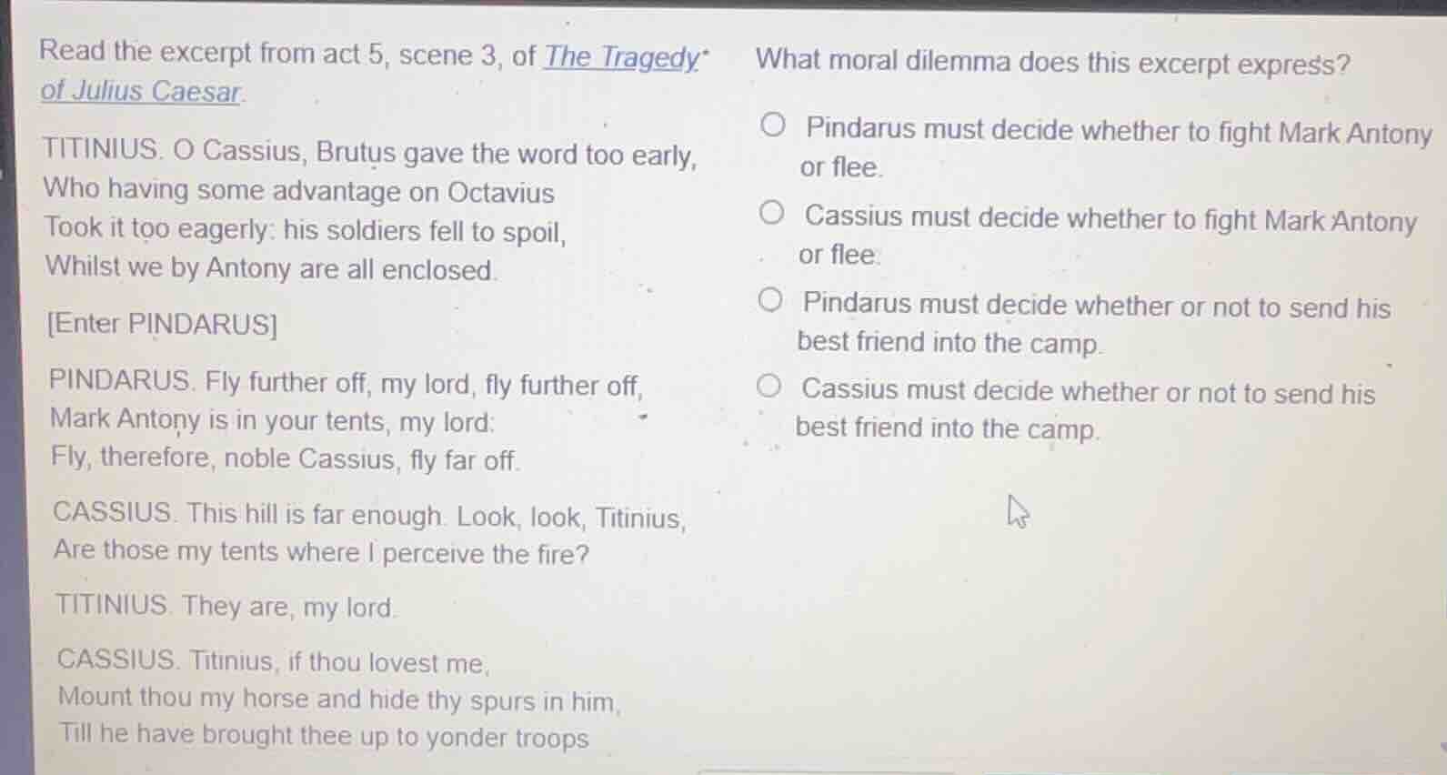 read the excerpt from act 5, scene 3, of the tragedy of julius caesar. …