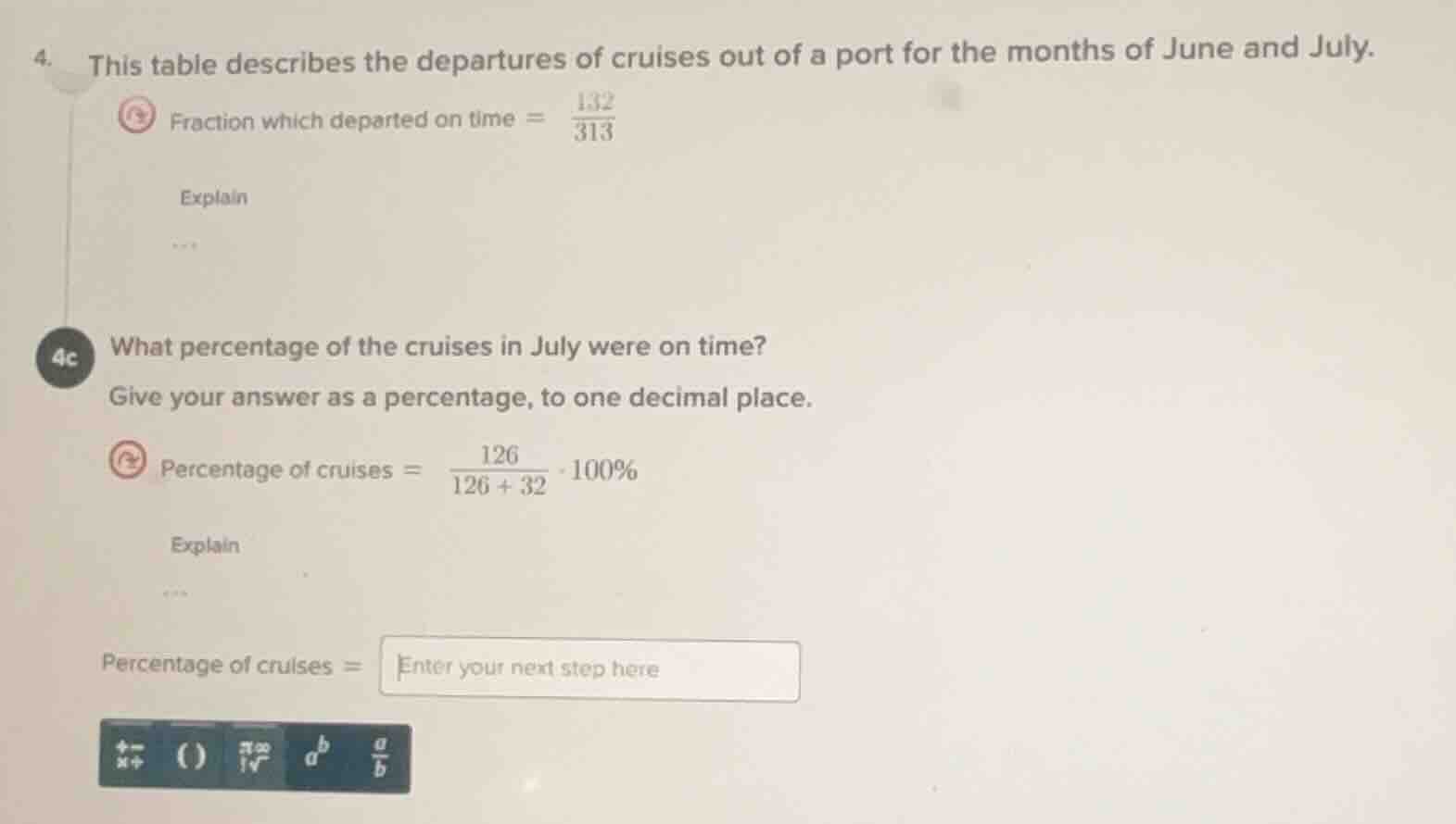 4. this table describes the departures of cruises out of a port for the…