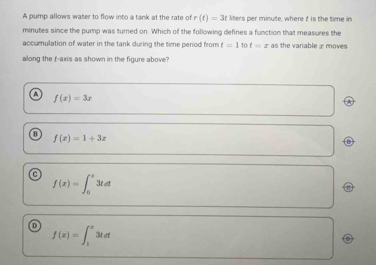a pump allows water to flow into a tank at the rate of $r(t) = 3t$ lite…
