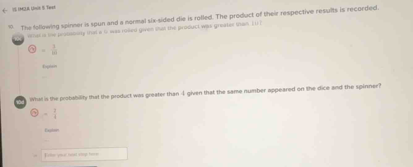 is im2a unit 5 test 10. the following spinner is spun and a normal six …