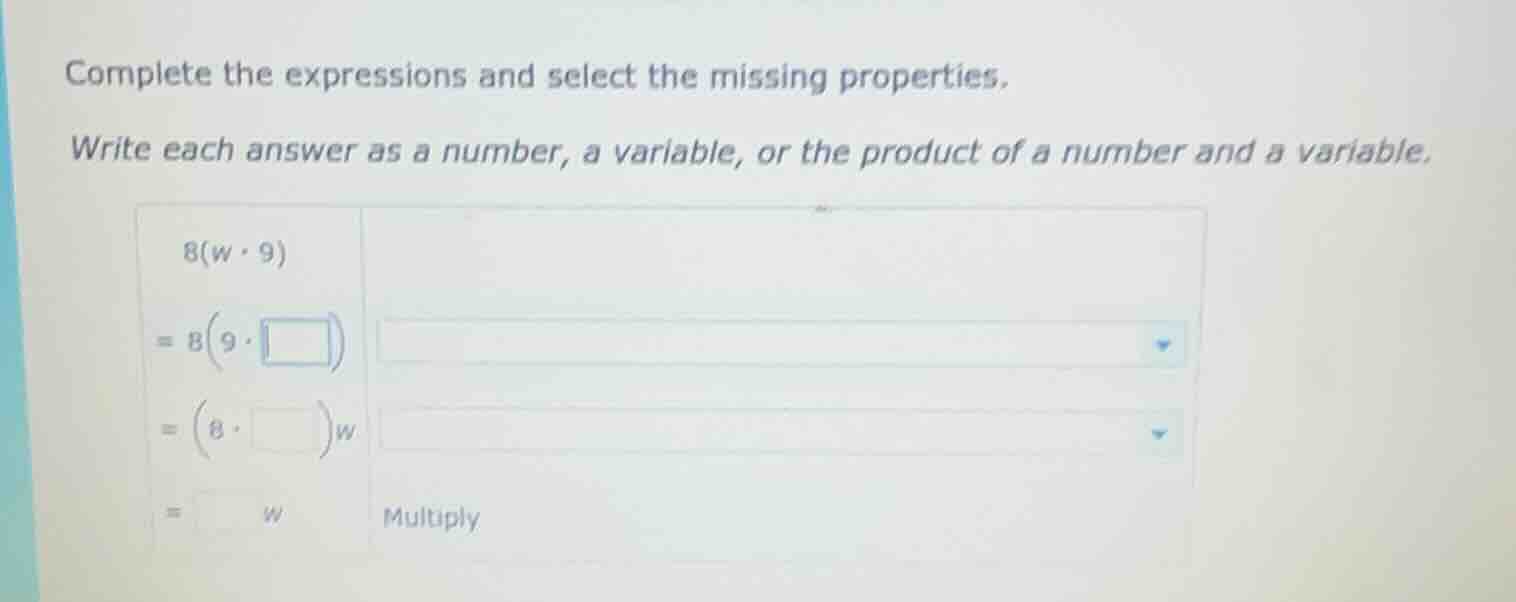 complete the expressions and select the missing properties. write each …