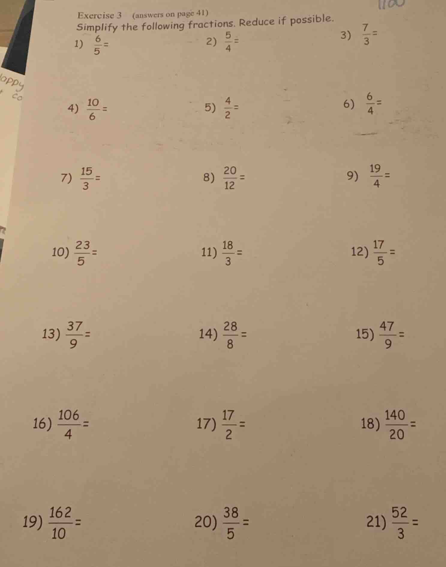 exercise 3 (answers on page 41) simplify the following fractions. reduc…