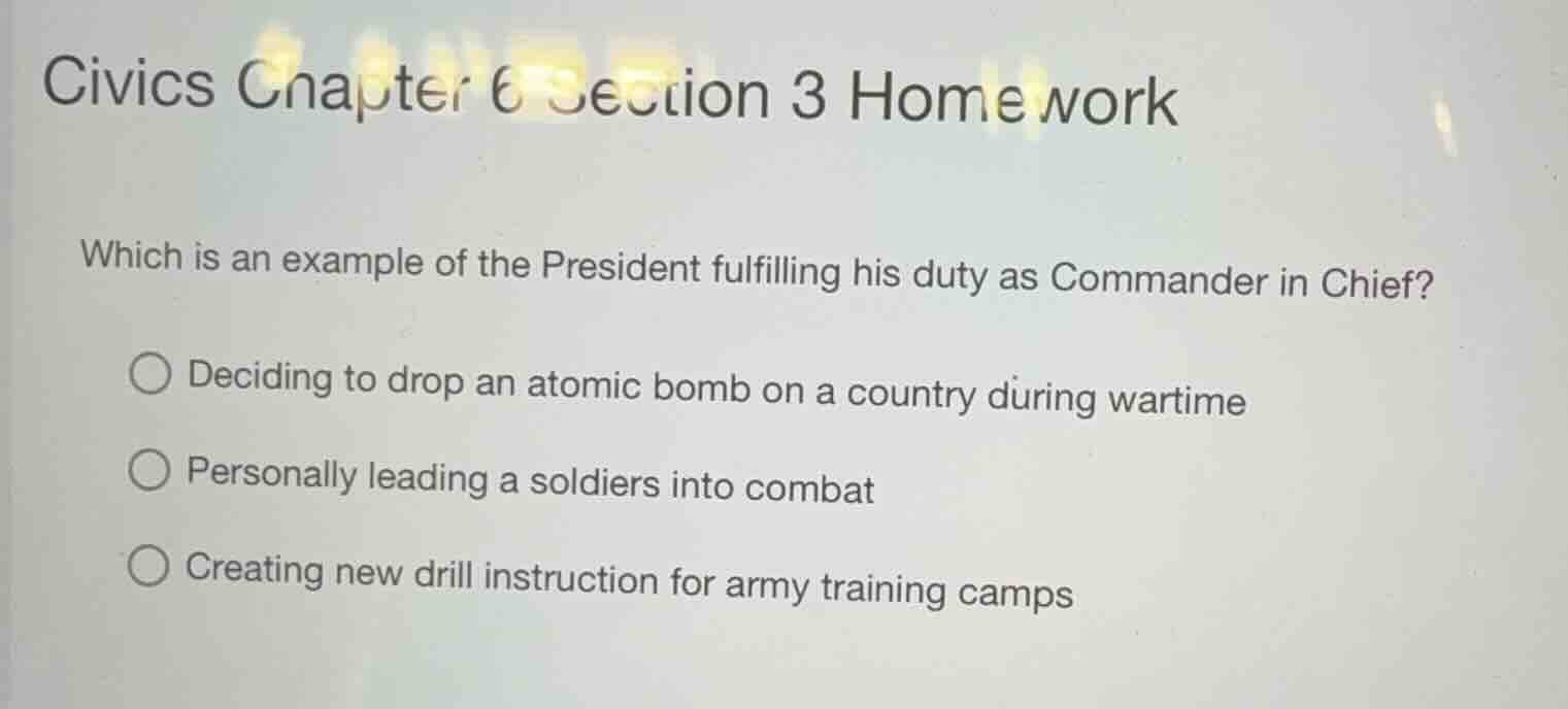 civics chapter 6 section 3 homework which is an example of the presiden…