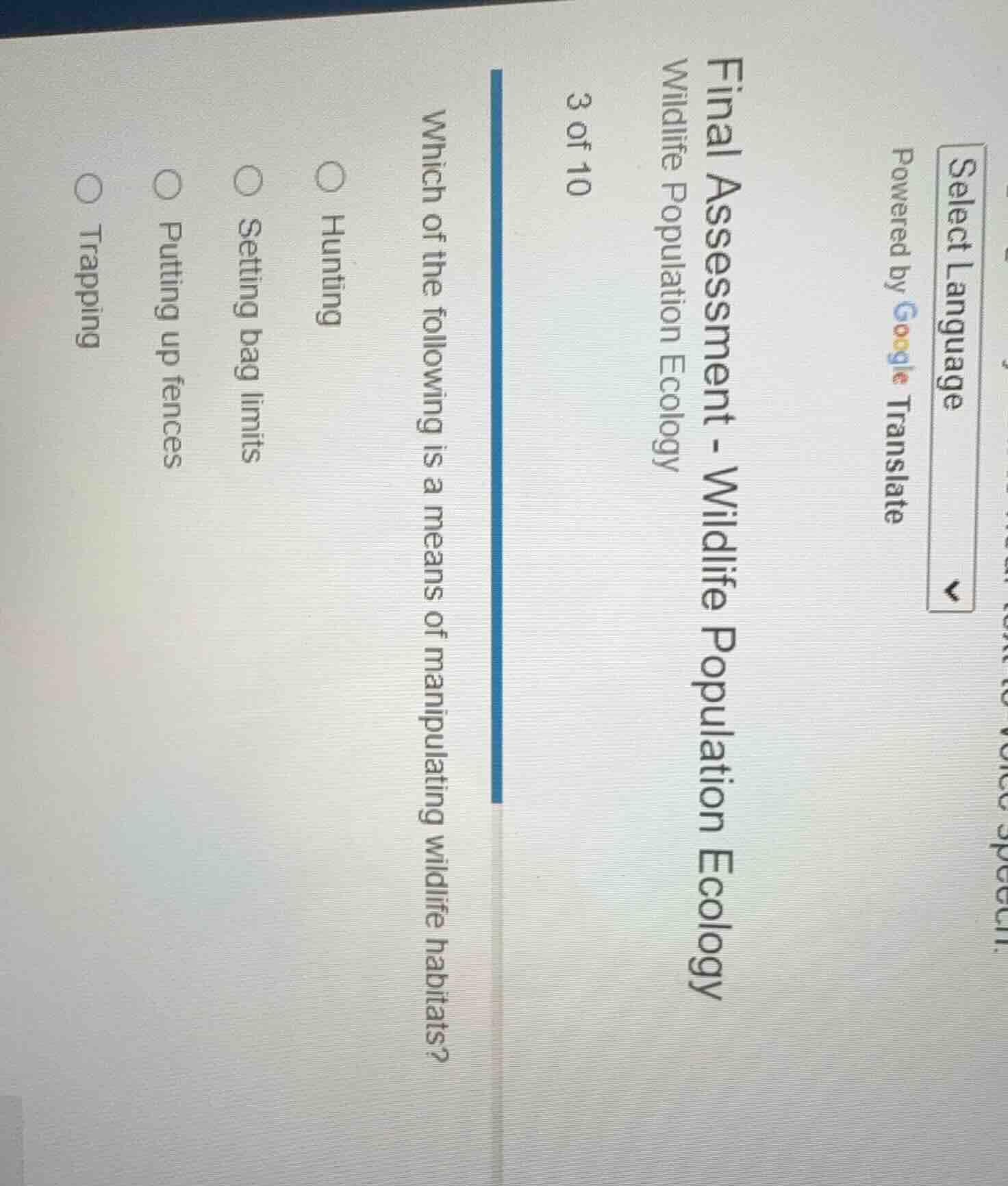 final assessment - wildlife population ecology wildlife population ecol…