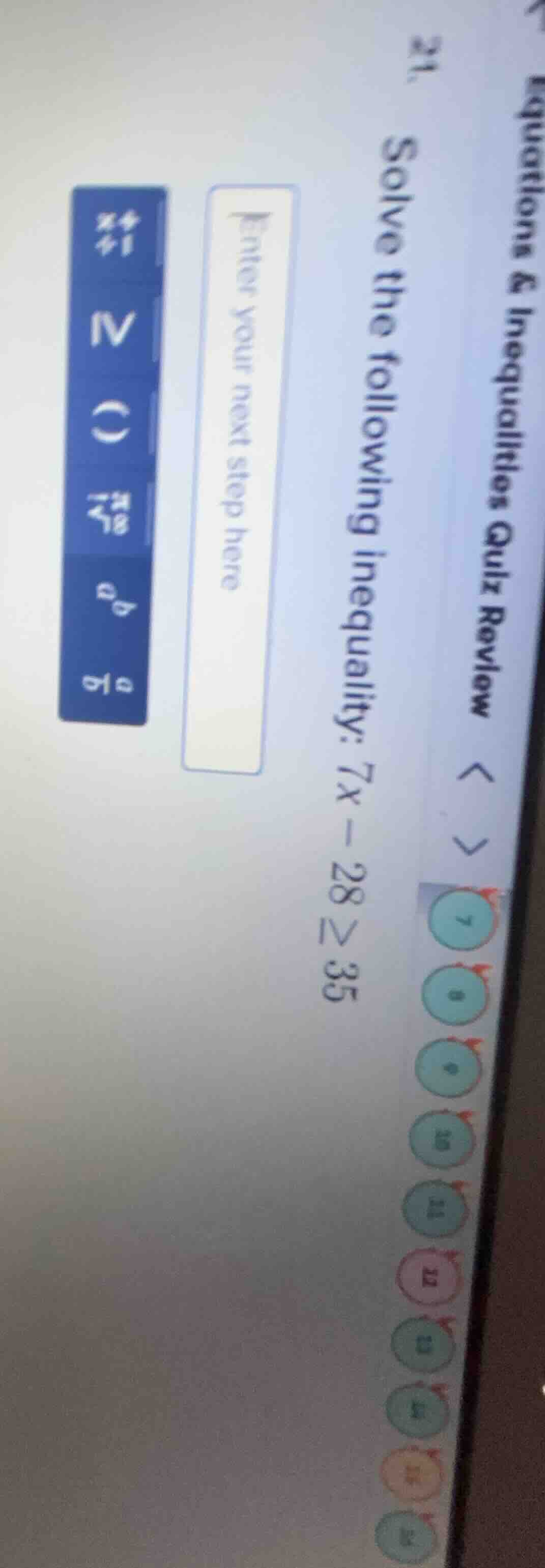 equations & inequalities quiz review 21. solve the following inequality…