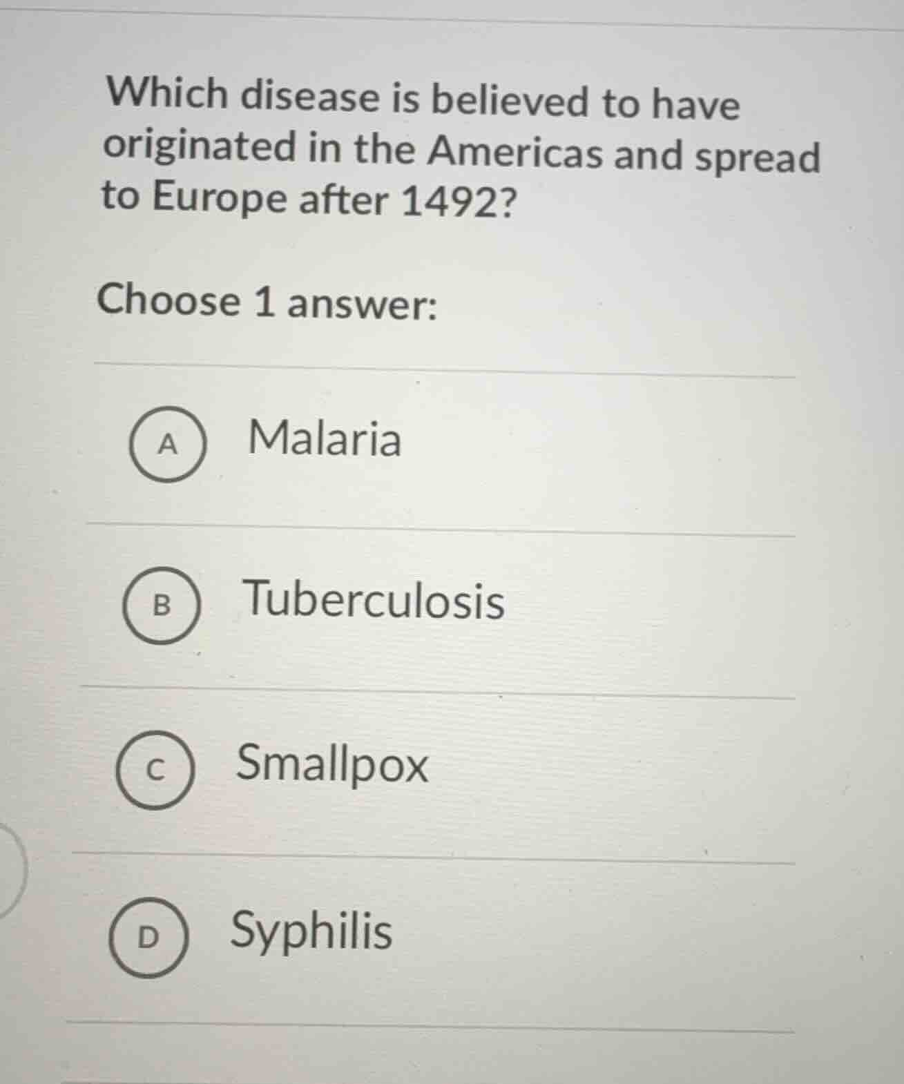 which disease is believed to have originated in the americas and spread…