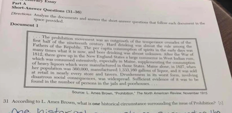 part a short - answer questions (31 - 36) directions: analyze the docum…