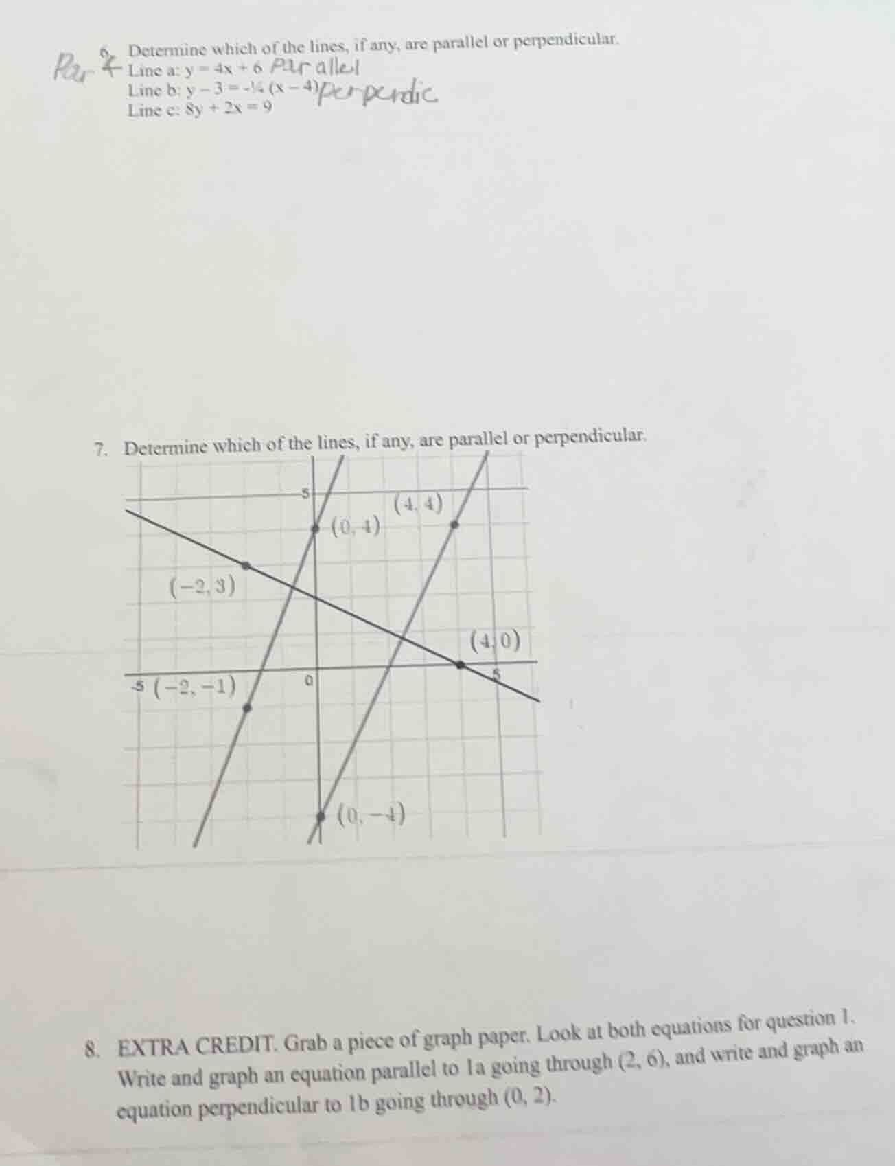 6. determine which of the lines, if any, are parallel or perpendicular.…