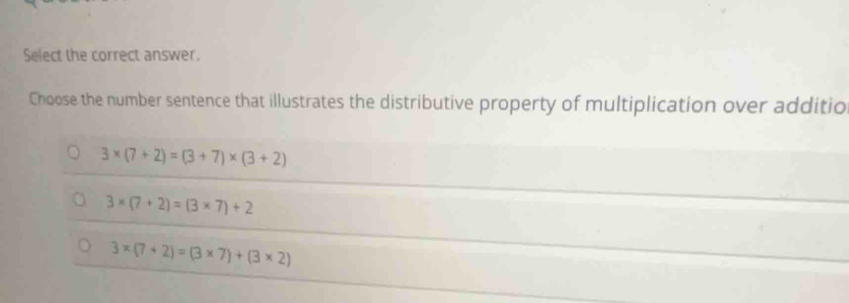 select the correct answer. choose the number sentence that illustrates …