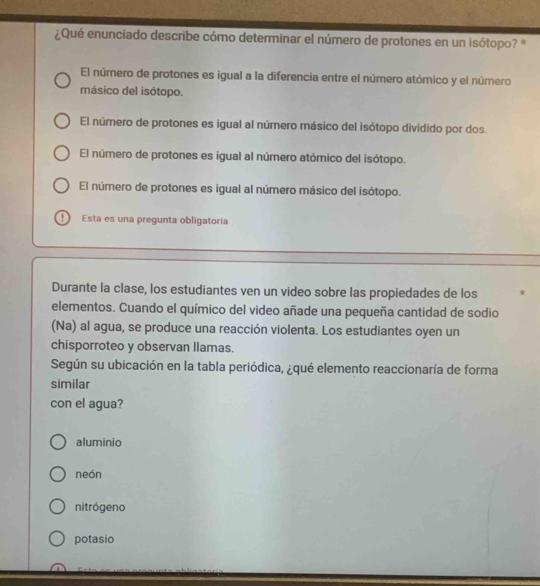 ¿qué enunciado describe cómo determinar el número de protones en un isó…