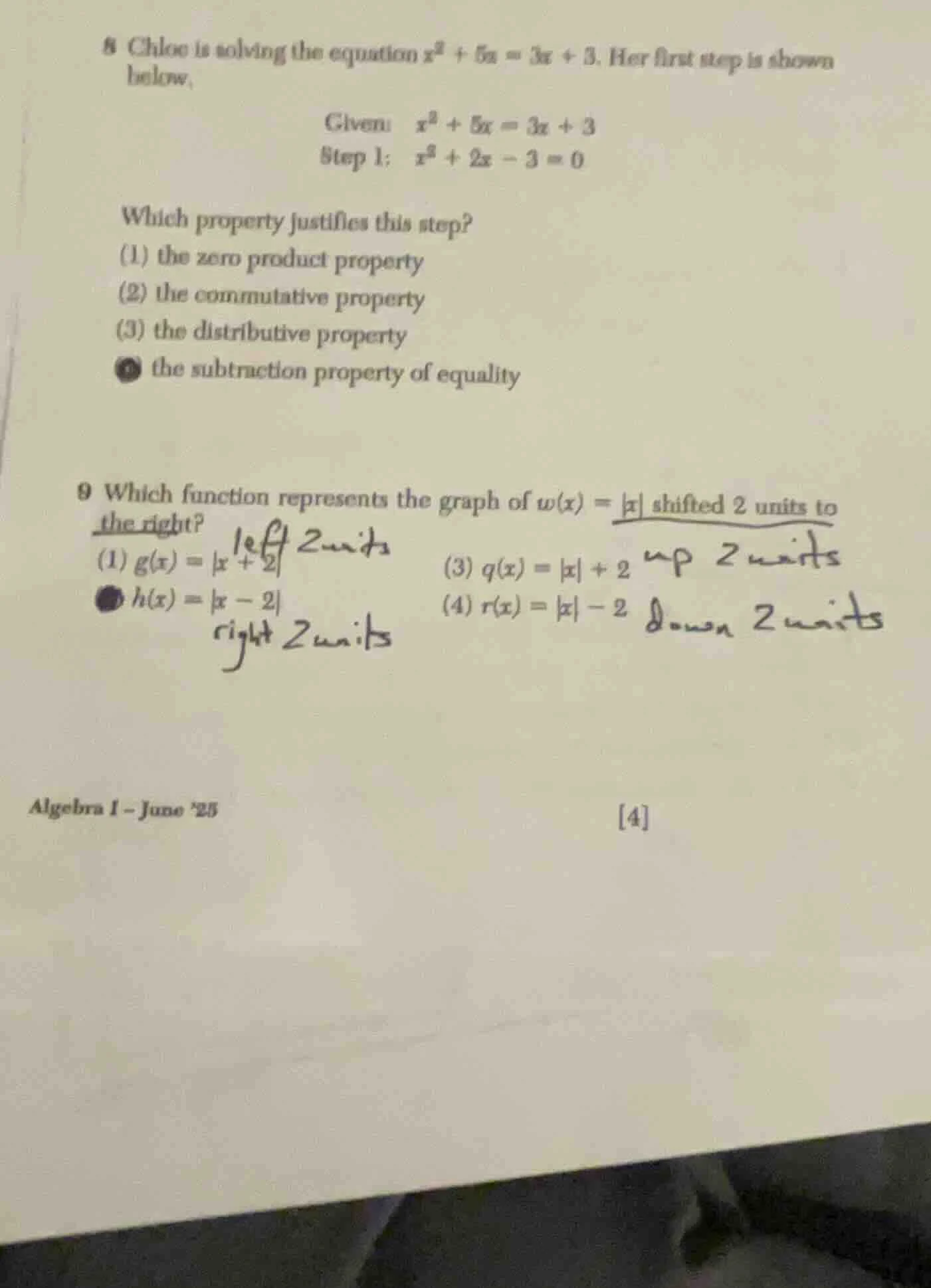 8 chloe is solving the equation $x^2 + 5x = 3x + 3$. her first step is …