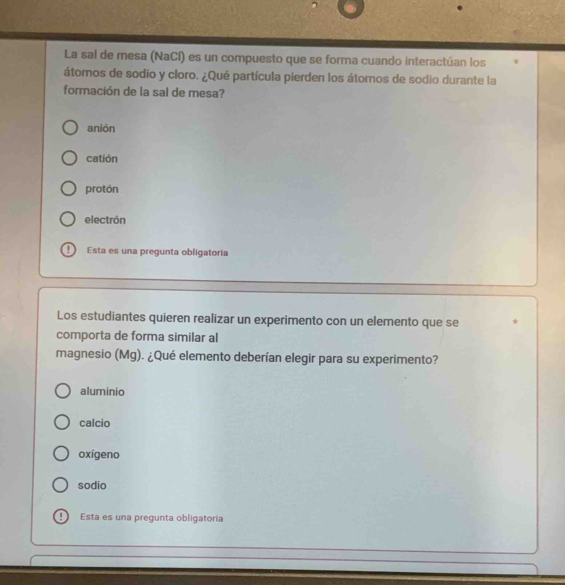 la sal de mesa (nacl) es un compuesto que se forma cuando interactúan l…