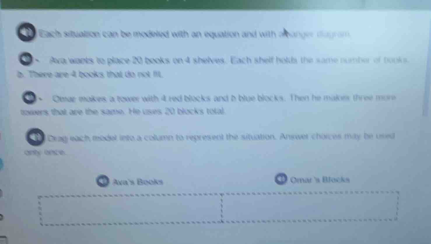 each situation can be modeled with an equation and with a tape diagram.…