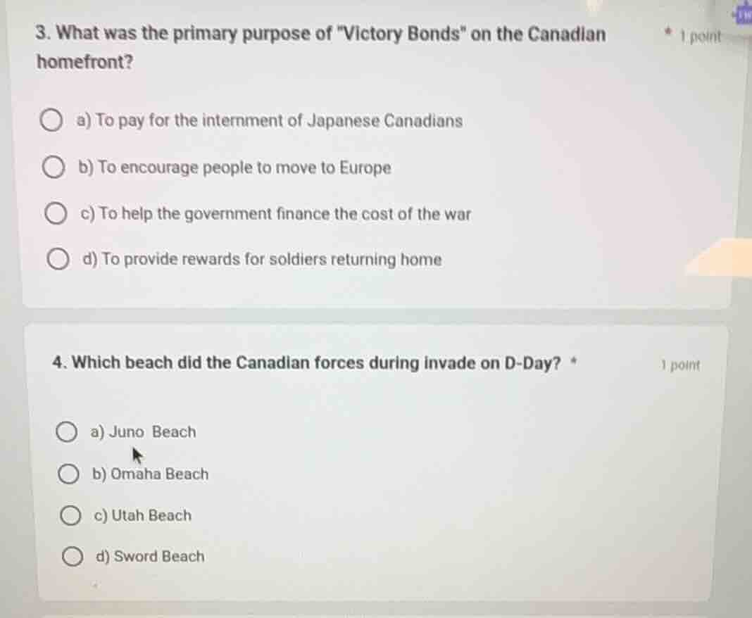 3. what was the primary purpose of \victory bonds\ on the canadian home…