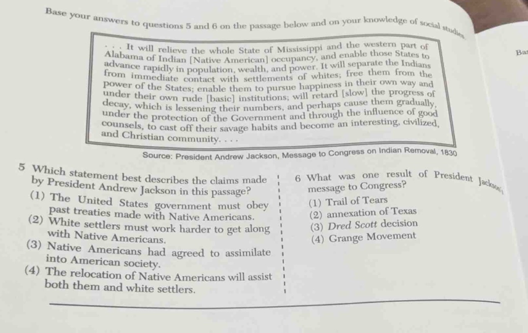 base your answers to questions 5 and 6 on the passage below and on your…