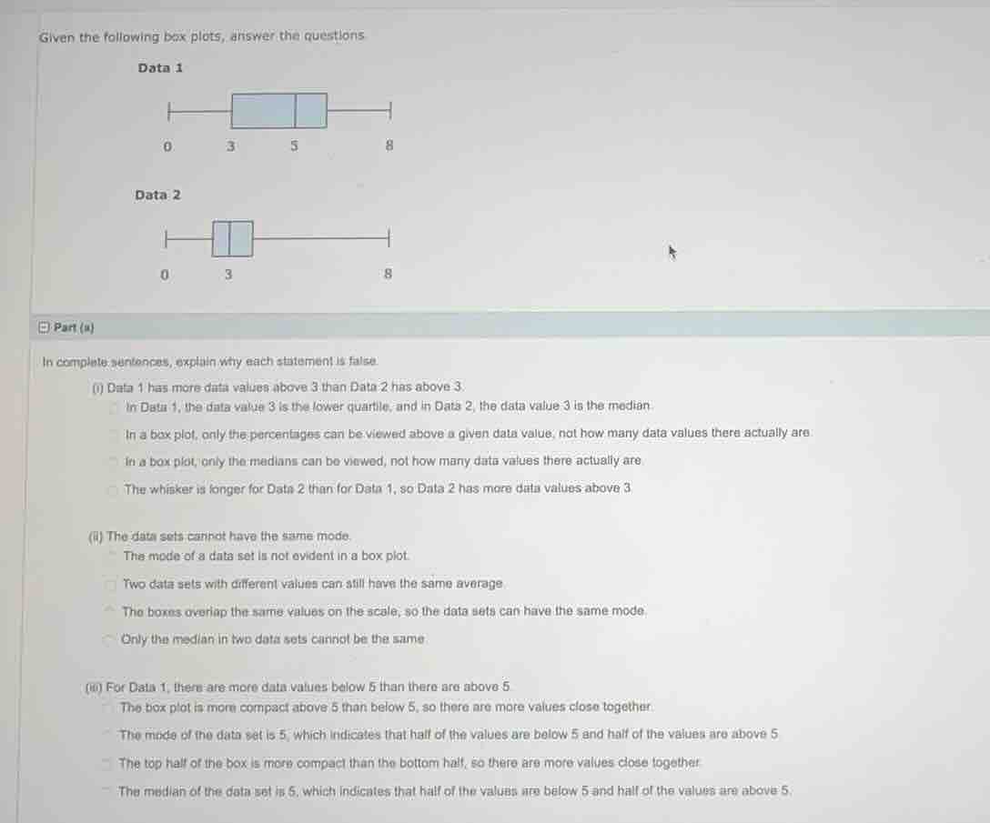 given the following box plots, answer the questions. data 1 box plot wi…