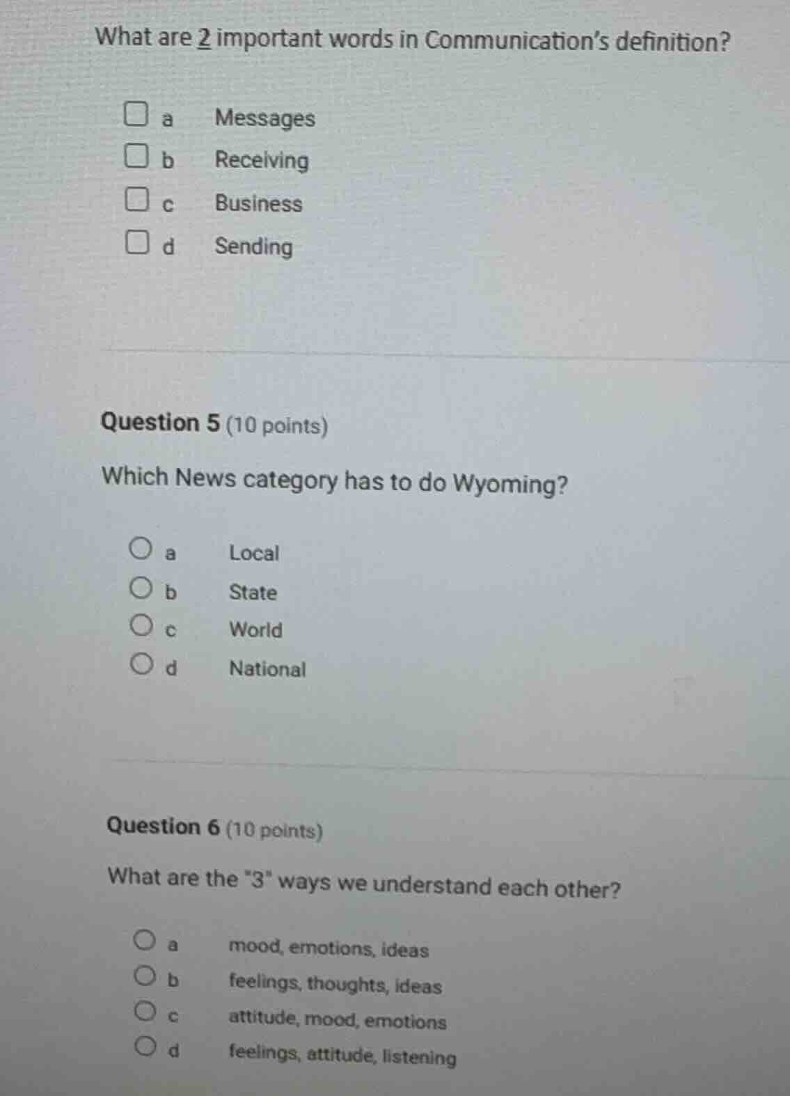 what are 2 important words in communication’s definition? a messages b …