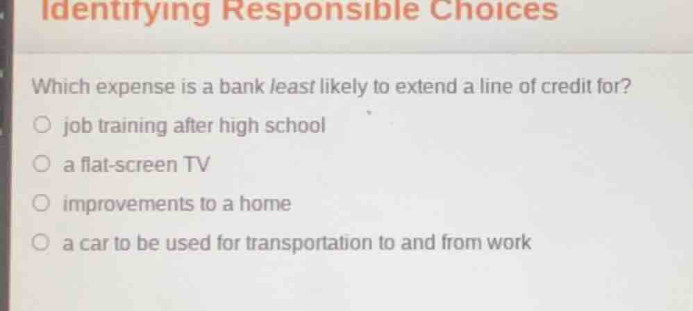 identifying responsible choices which expense is a bank least likely to…