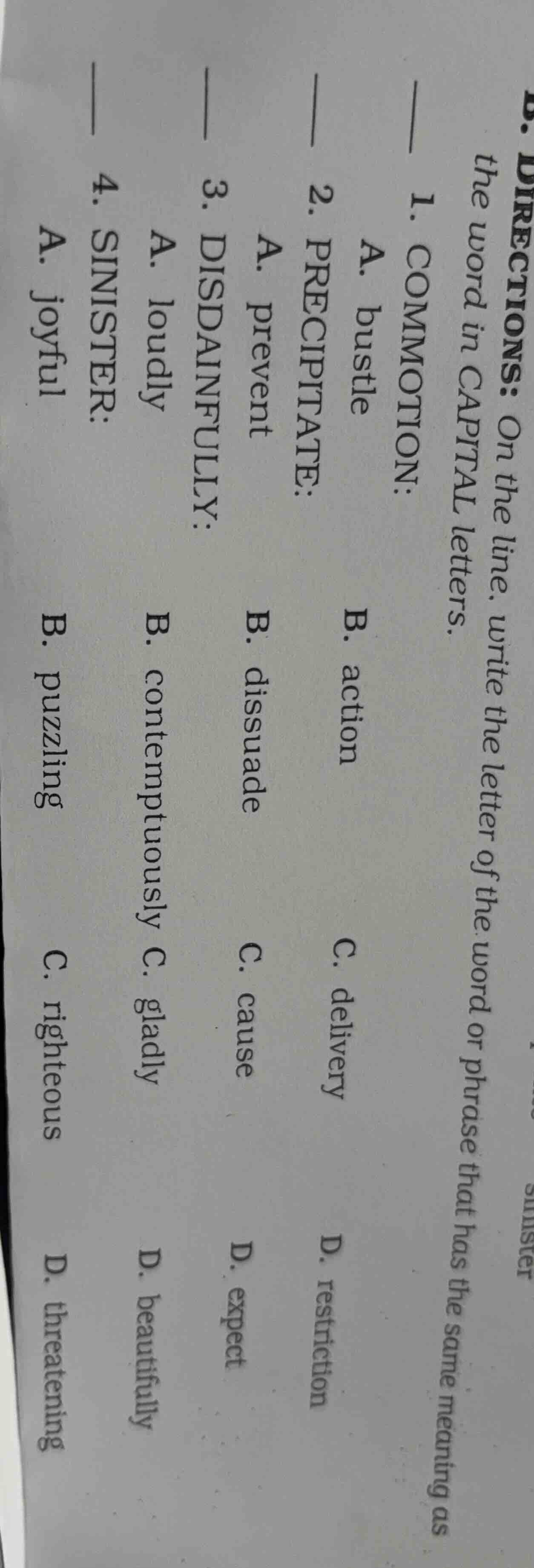 directions: on the line, write the letter of the word or phrase that ha…