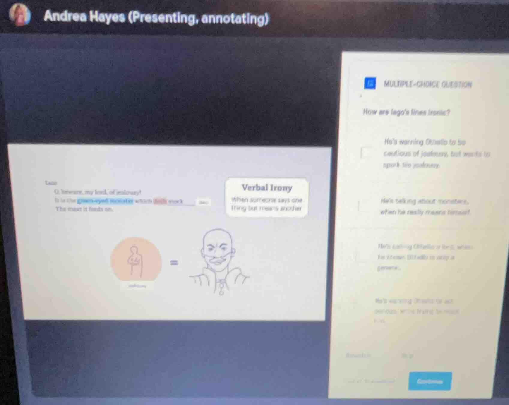 multiple-choice question how are iagos lines ironic? hes warning othell…