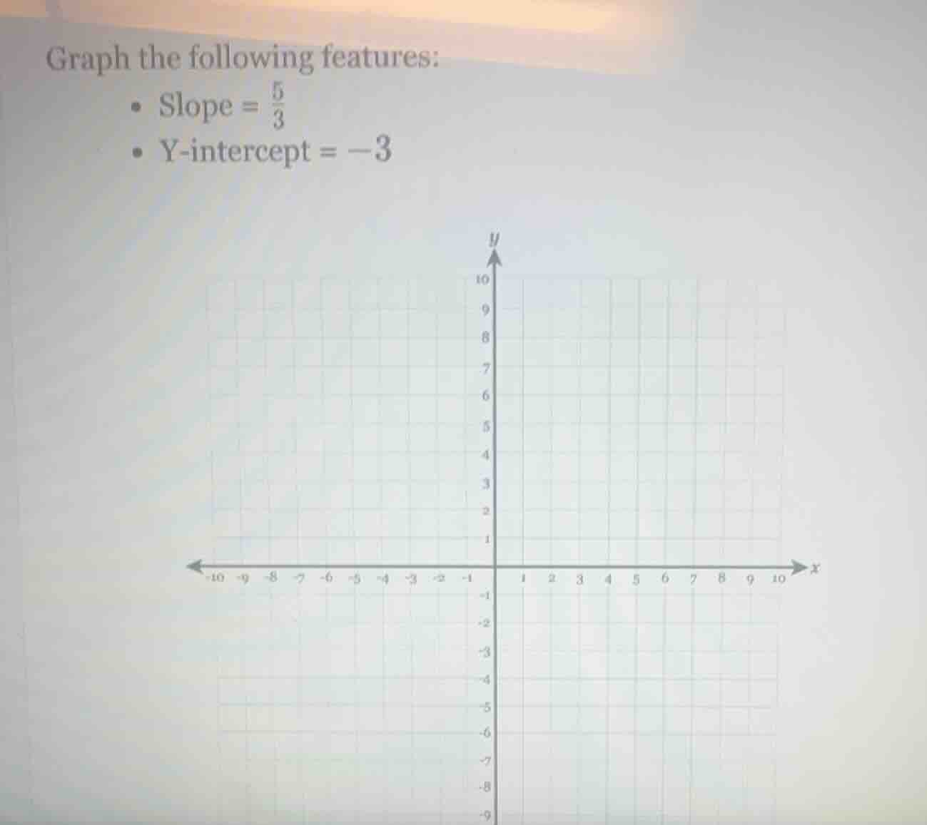 graph the following features: - slope = \\(\\frac{5}{3}\\) - y-intercep…