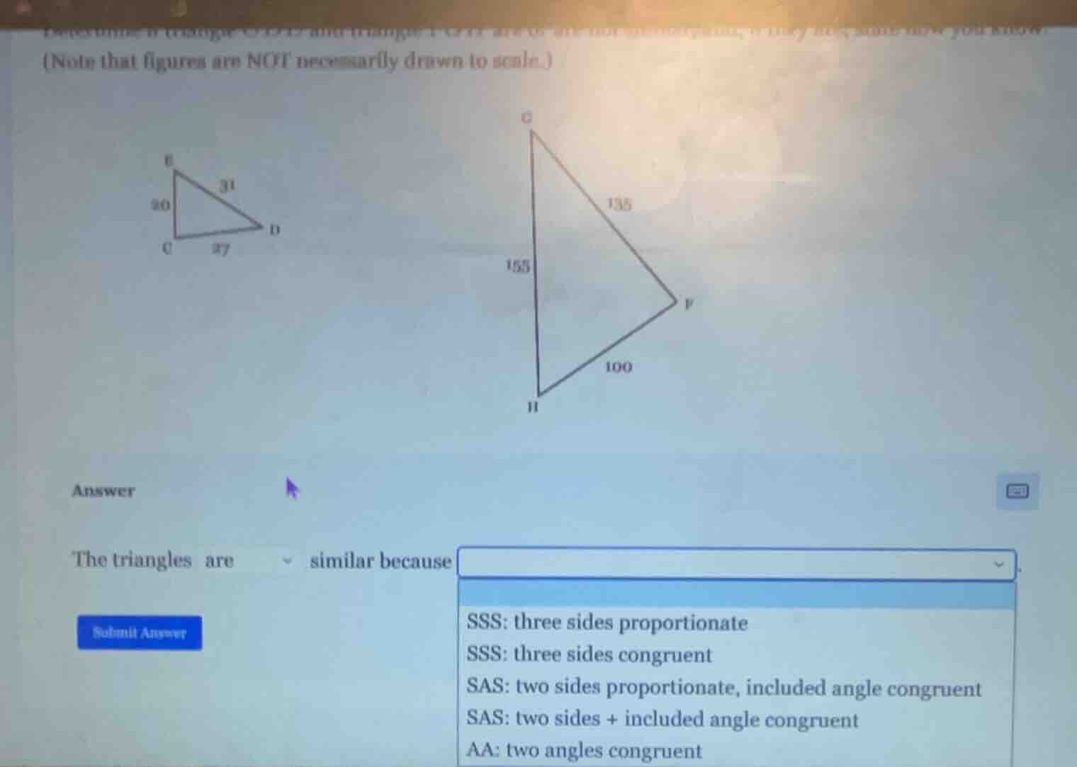 (note that figures are not necessarily drawn to scale.) answer the tria…