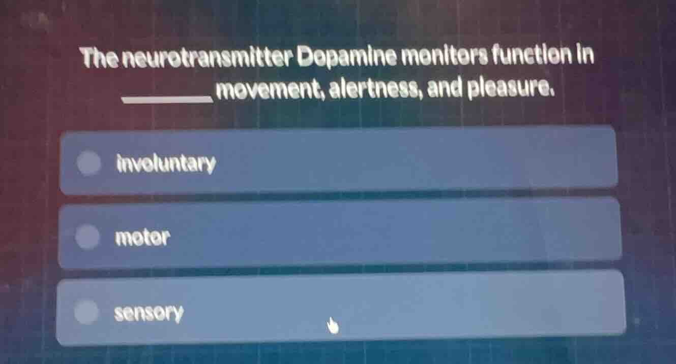 the neurotransmitter dopamine monitors function in ______ movement, ale…