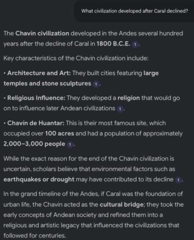 what civilization developed after caral declined? the chavin civilizati…