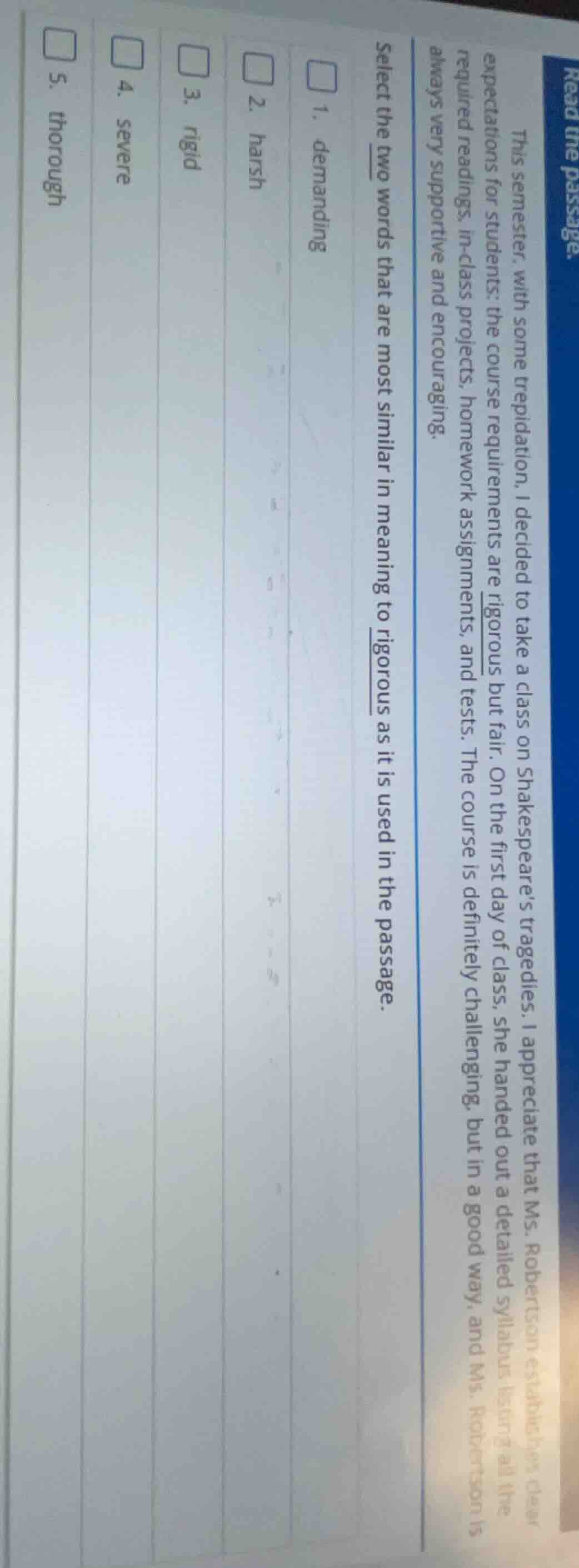 read the passage. this semester, with some trepidation, i decided to ta…