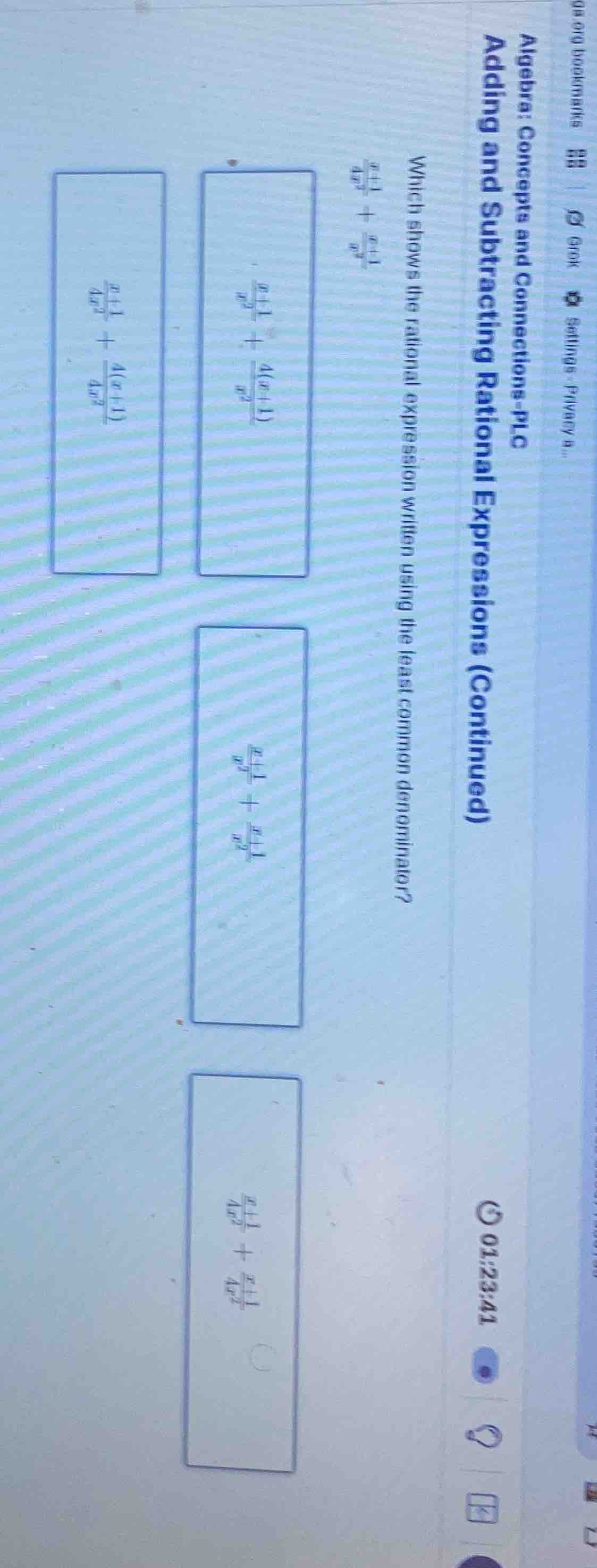 which shows the rational expression written using the least common deno…