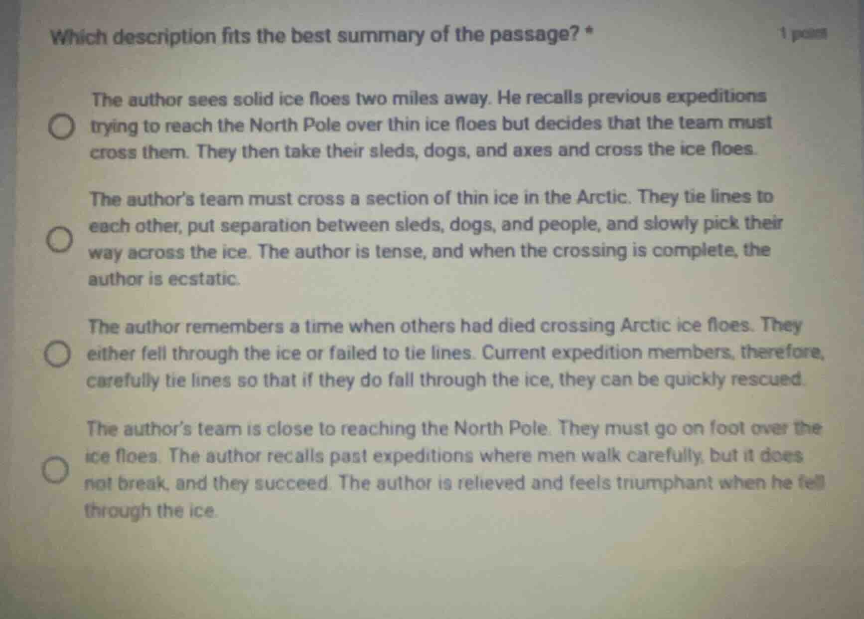 which description fits the best summary of the passage? * the author se…