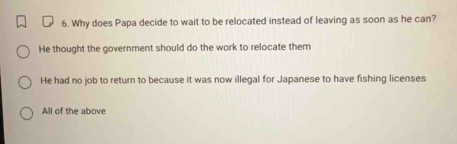 6. why does papa decide to wait to be relocated instead of leaving as s…