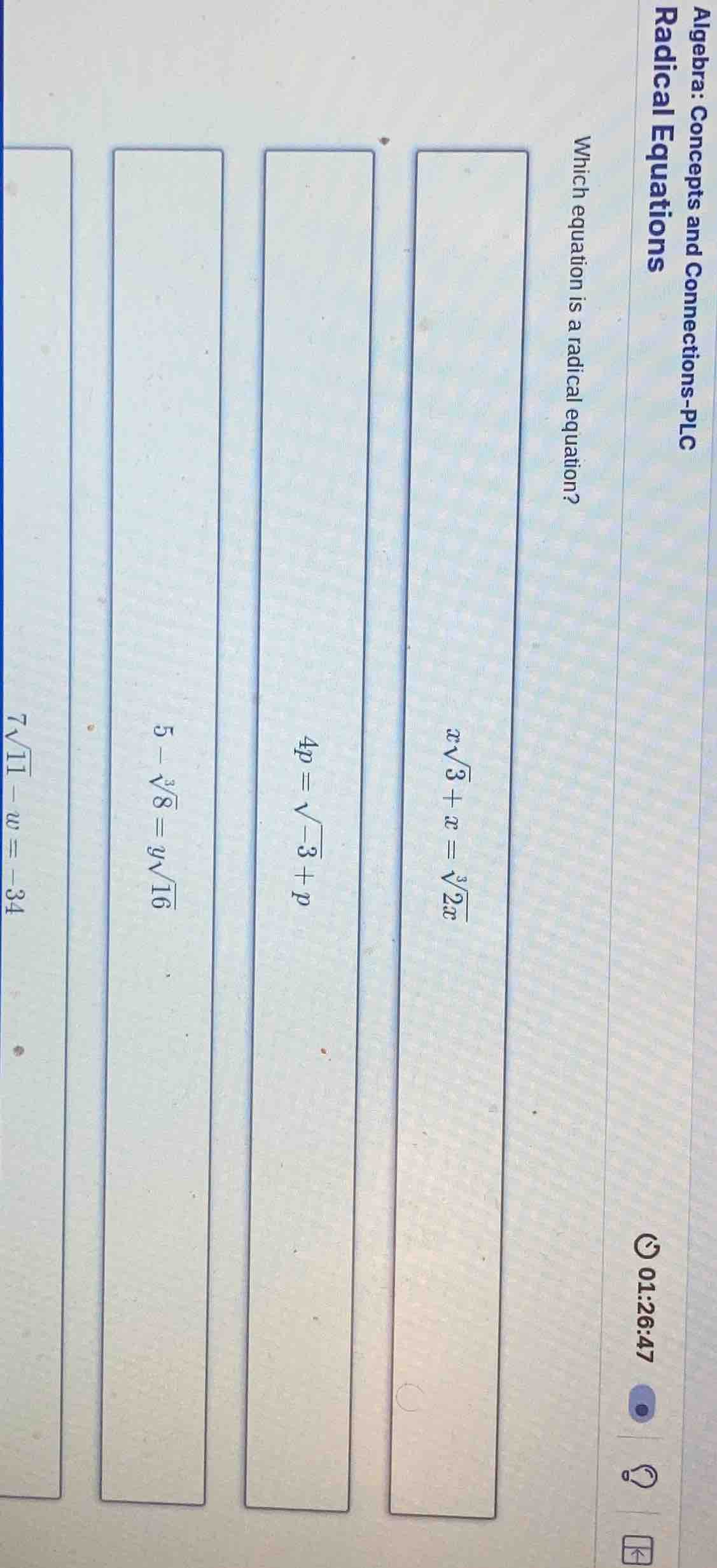 algebra: concepts and connections - plc radical equations which equatio…