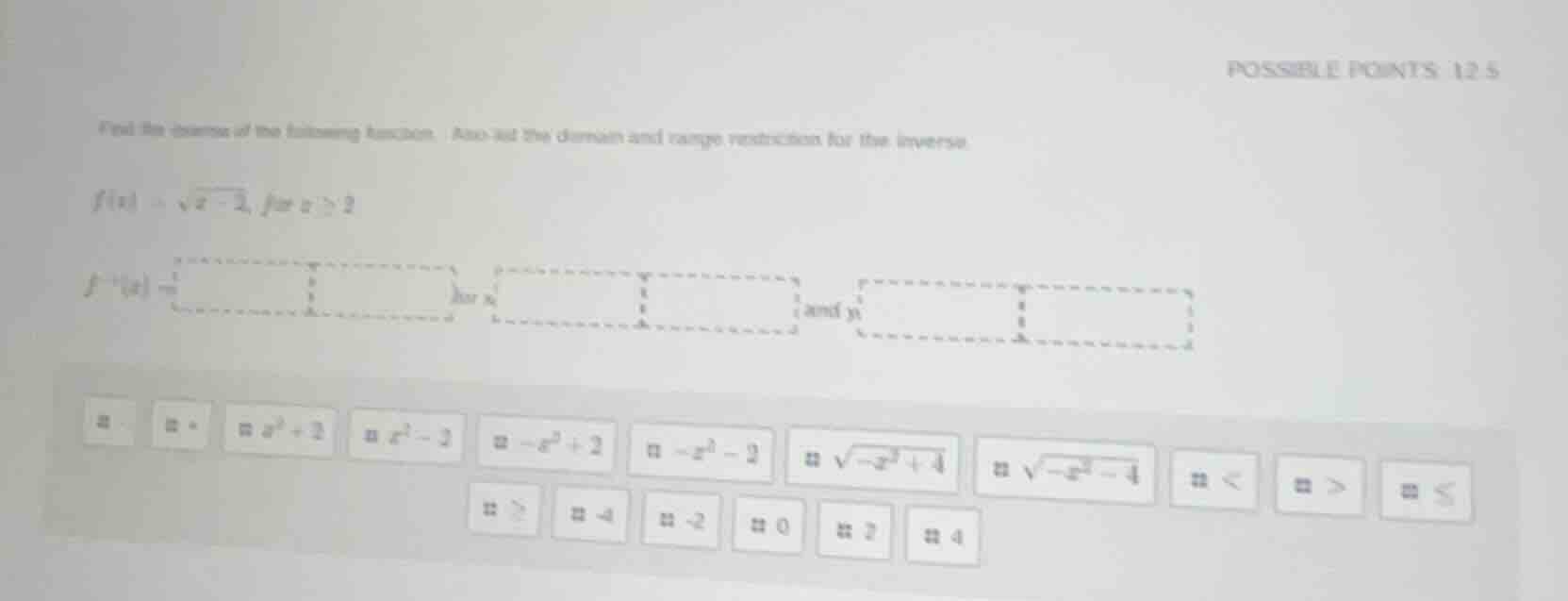 find the inverse of the following function. also, list the domain and r…