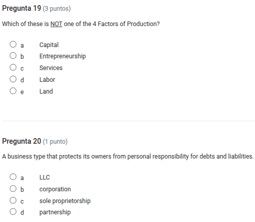 pregunta 19 (3 puntos) which of these is not one of the 4 factors of pr…