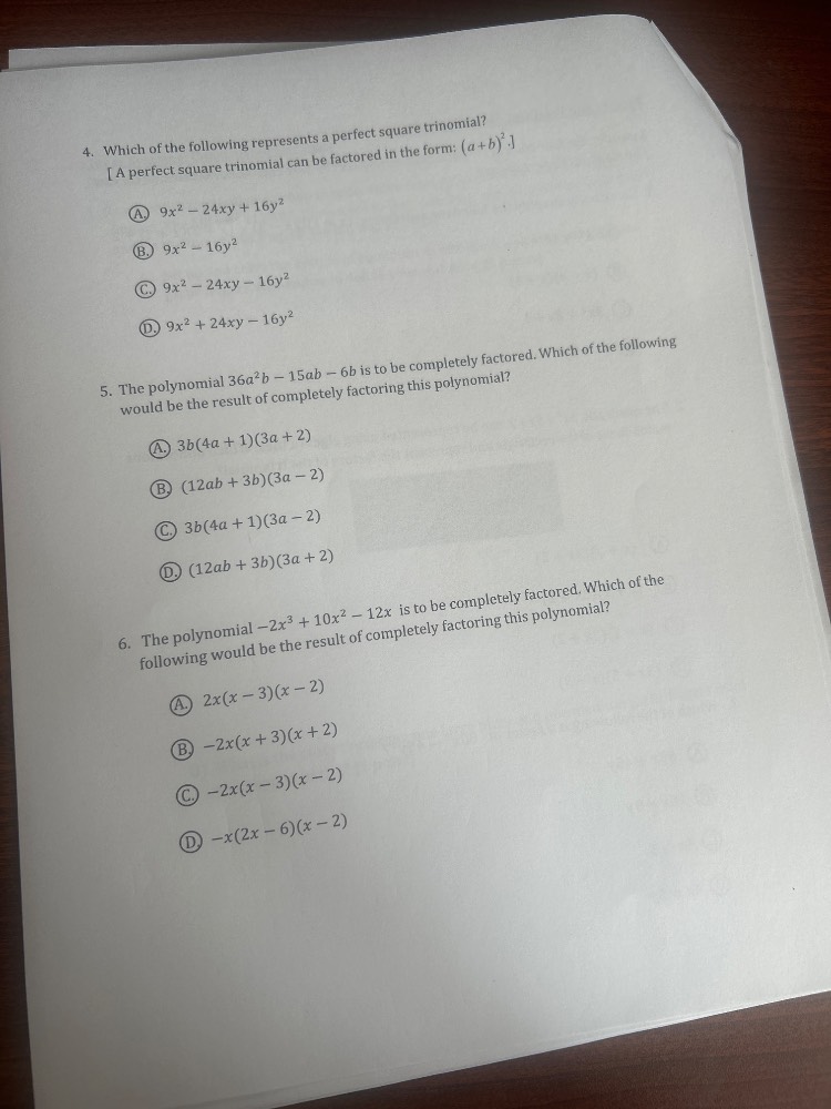 4. which of the following represents a perfect square trinomial? a perf…