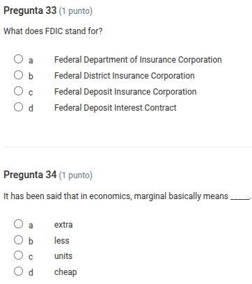 pregunta 33 (1 punto) what does fdic stand for? a federal department of…