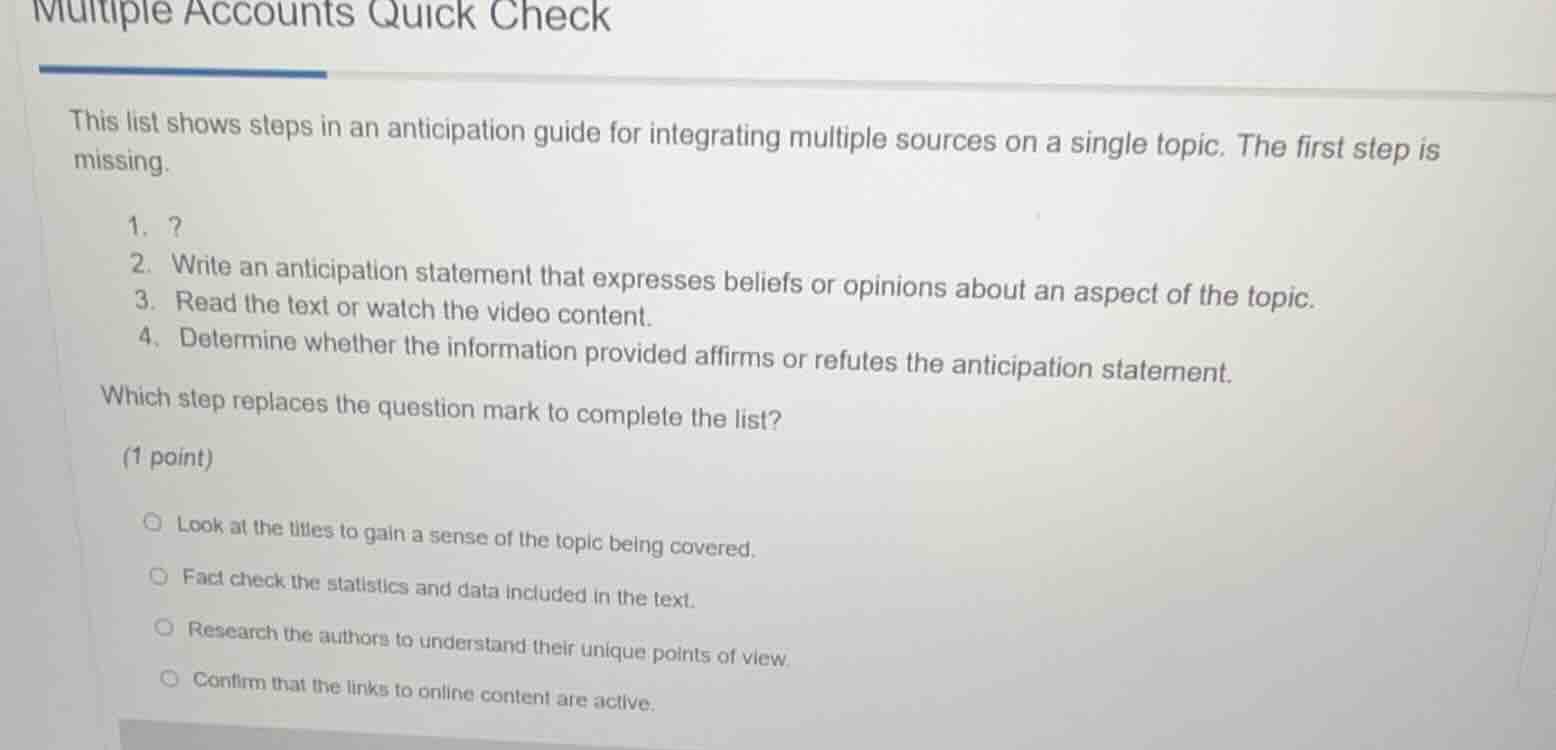 multiple accounts quick check this list shows steps in an anticipation …