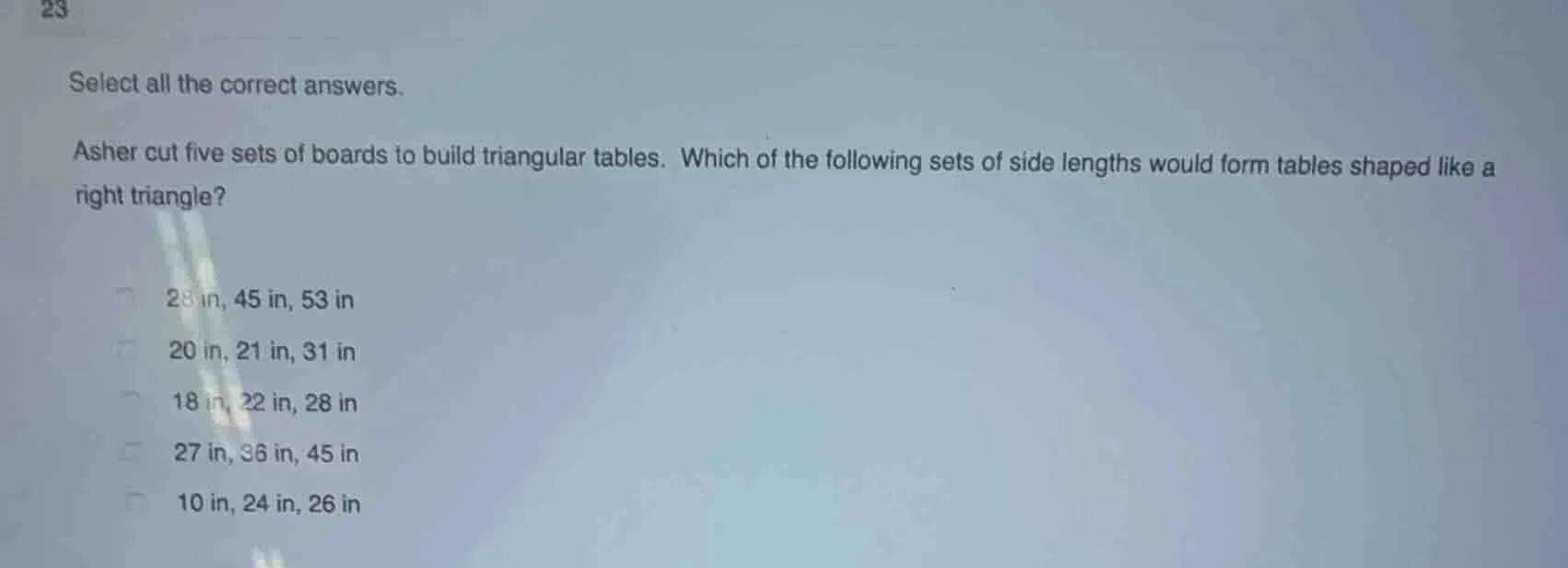 select all the correct answers. asher cut five sets of boards to build …